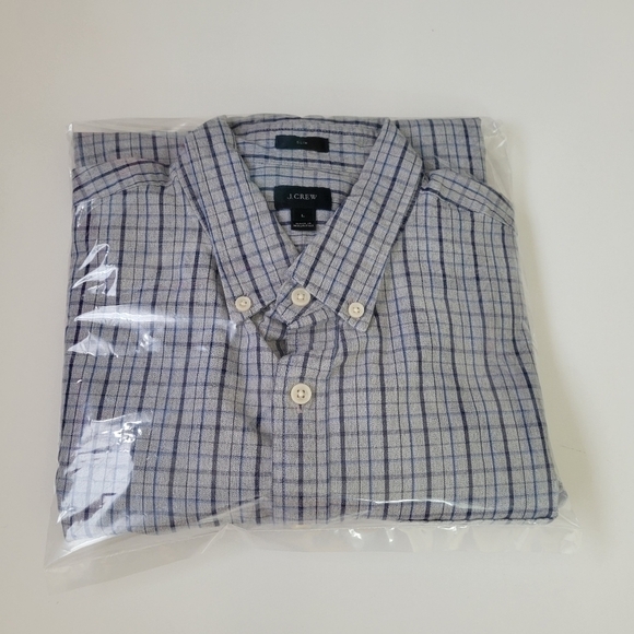 J. Crew Mens Large Blue White Plaid Check Long‎ Sleeve Button Down Shirt Cotton - Picture 14 of 14